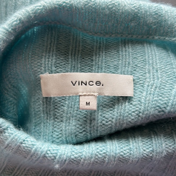Vince Wool Cashmere Raglan Mock Neck Sweater Blue Mock Neck Ribbed Sz M - Picture 7 of 12